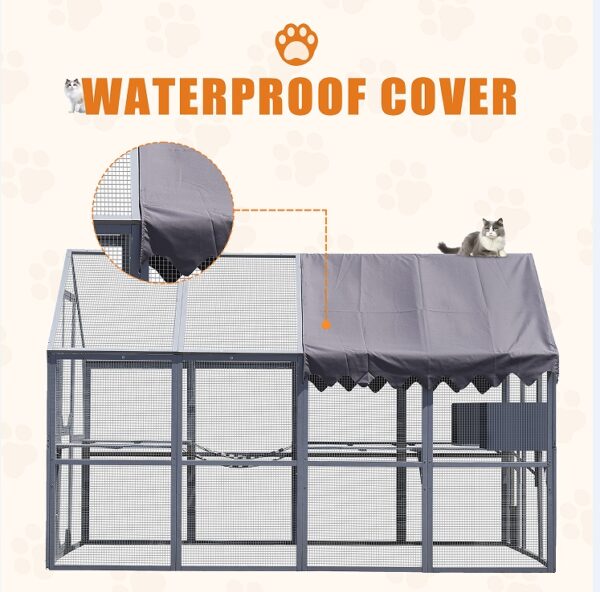 Outdoor Cat House Cat Fence, Upgraded Waterproof Cover - Gray - Image 7