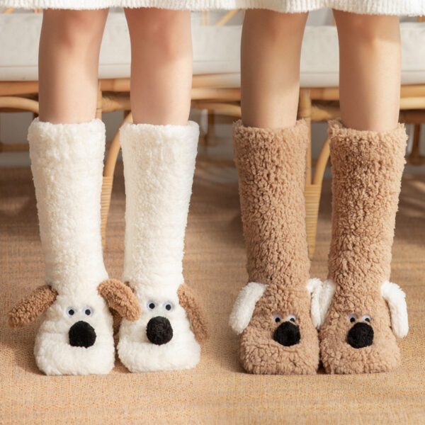 Adorable Cartoon Dog Non-Slip Plush Winter Socks for Women – Cozy and Warm