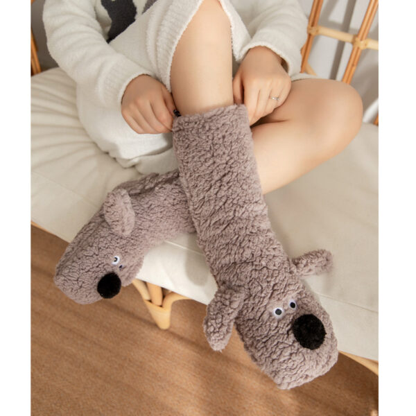 Adorable Cartoon Dog Non-Slip Plush Winter Socks for Women – Cozy and Warm - Image 6