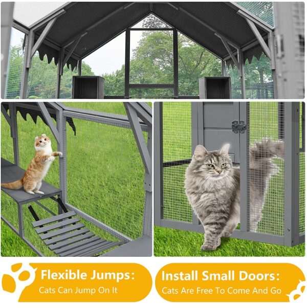 Outdoor Cat House Cat Fence, Upgraded Waterproof Cover - Gray - Image 9