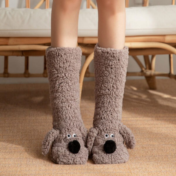 Adorable Cartoon Dog Non-Slip Plush Winter Socks for Women – Cozy and Warm - Image 4