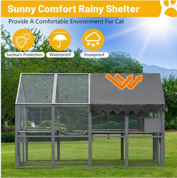 Outdoor Cat House Cat Fence, Upgraded Waterproof Cover - Gray - Image 2