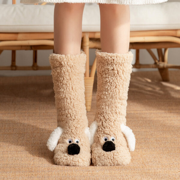 Adorable Cartoon Dog Non-Slip Plush Winter Socks for Women – Cozy and Warm - Image 2