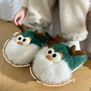 Soft and Warm Christmas Deer Plush Slippers – Cozy Winter Indoor Shoes for Women